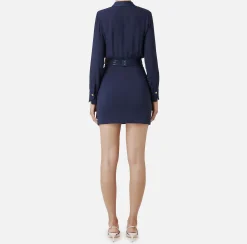 Mini Abiti|Abiti|Elisabetta Franchi Miniabito con camicia incrociata e gonna con tasche Navy