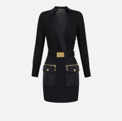 Mini Abiti|Abiti|Elisabetta Franchi Miniabito con camicia incrociata e gonna con tasche Nero