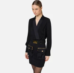 Mini Abiti|Abiti|Elisabetta Franchi Miniabito con camicia incrociata e gonna con tasche Nero