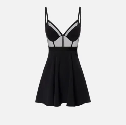 Mini Abiti|Abiti|Elisabetta Franchi Miniabito con top bustier in tulle e crêpe Navy