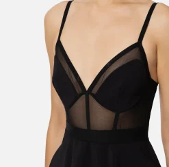 Mini Abiti|Abiti|Elisabetta Franchi Miniabito con top bustier in tulle e crêpe Navy