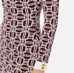 Mini Abiti|Abiti In Maglia|Elisabetta Franchi Miniabito dolcevita logo jacquard RougeNoir/Burro