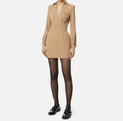 Mini Abiti|Abiti|Elisabetta Franchi Miniabito in crêpe con camicia e ricamo stemma Camel