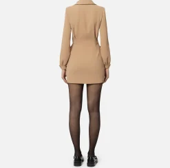 Mini Abiti|Abiti|Elisabetta Franchi Miniabito in crêpe con camicia e ricamo stemma Camel