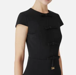 Mini Abiti|Abiti|Elisabetta Franchi Miniabito in crêpe con fiocchi in raso Nero