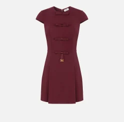 Mini Abiti|Abiti|Elisabetta Franchi Miniabito in crêpe con fiocchi in raso RougeNoir