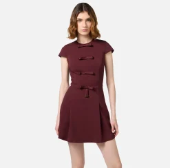 Mini Abiti|Abiti|Elisabetta Franchi Miniabito in crêpe con fiocchi in raso RougeNoir