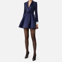 Mini Abiti|Abiti|Elisabetta Franchi Miniabito in crêpe con revers in raso Navy