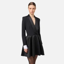Mini Abiti|Abiti|Elisabetta Franchi Miniabito in crêpe con revers in raso Nero