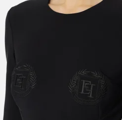 Mini Abiti|Abiti|Elisabetta Franchi Miniabito in crêpe con stemma ricamato Nero