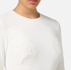 Mini Abiti|Abiti|Elisabetta Franchi Miniabito in crêpe con stemma ricamato Avorio