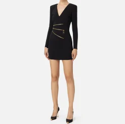 Mini Abiti|Abiti|Elisabetta Franchi Miniabito in crêpe con zip Nero