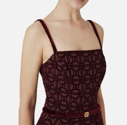 Mini Abiti|Abiti|Elisabetta Franchi Miniabito in crêpe flock con cintura RougeNoir