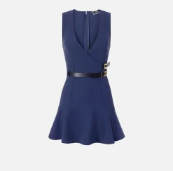 Mini Abiti|Abiti|Elisabetta Franchi Miniabito in crêpe stretch con cinturini Navy