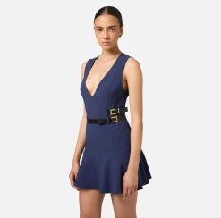 Mini Abiti|Abiti|Elisabetta Franchi Miniabito in crêpe stretch con cinturini Navy