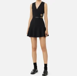 Mini Abiti|Abiti|Elisabetta Franchi Miniabito in crêpe stretch con cinturini Nero