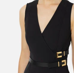 Mini Abiti|Abiti|Elisabetta Franchi Miniabito in crêpe stretch con cinturini Nero