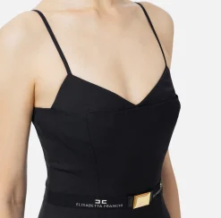 Mini Abiti|Abiti|Elisabetta Franchi Miniabito in fresco lana mélange con cintura Nero
