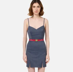 Mini Abiti|Abiti|Elisabetta Franchi Miniabito in fresco lana mélange con cintura Navy