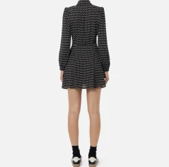 Mini Abiti|Abiti|Elisabetta Franchi Miniabito in georgette stampa rombo con foulard Nero/Burro