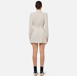 Mini Abiti|Abiti|Elisabetta Franchi Miniabito in georgette stampa rombo con foulard Nero/Burro