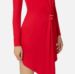 Mini Abiti|Abiti|Elisabetta Franchi Miniabito in jersey con drappeggio e accessorio gioiello RedPassion