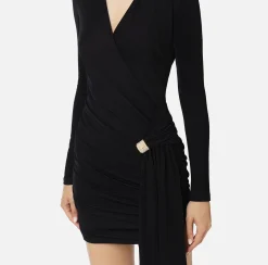 Mini Abiti|Abiti|Elisabetta Franchi Miniabito in jersey drappeggiato con accessorio gioiello Nero