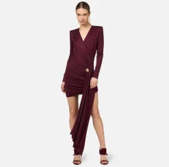Mini Abiti|Abiti|Elisabetta Franchi Miniabito in jersey drappeggiato con accessorio gioiello RougeNoir
