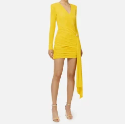 Mini Abiti|Abiti|Elisabetta Franchi Miniabito in jersey drappeggiato con accessorio gioiello Mimosa