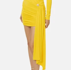 Mini Abiti|Abiti|Elisabetta Franchi Miniabito in jersey drappeggiato con accessorio gioiello Mimosa