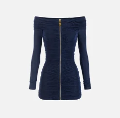 Abiti|Mini Abiti|Elisabetta Franchi Miniabito in jersey lurex con zip Navy
