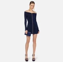 Abiti|Mini Abiti|Elisabetta Franchi Miniabito in jersey lurex con zip Navy