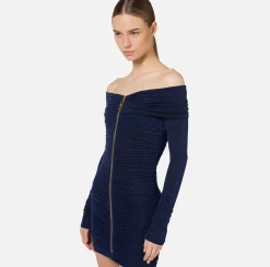 Abiti|Mini Abiti|Elisabetta Franchi Miniabito in jersey lurex con zip Navy