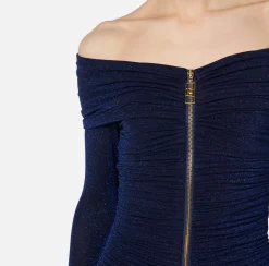 Abiti|Mini Abiti|Elisabetta Franchi Miniabito in jersey lurex con zip Navy