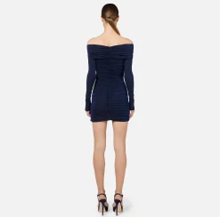 Abiti|Mini Abiti|Elisabetta Franchi Miniabito in jersey lurex con zip Navy
