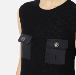 Mini Abiti|Abiti In Maglia|Elisabetta Franchi Miniabito in lana bouclé con tasche in vela tecnica Nero