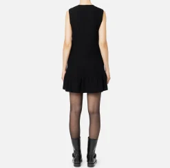 Mini Abiti|Abiti In Maglia|Elisabetta Franchi Miniabito in lana bouclé con tasche in vela tecnica Nero