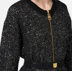 Mini Abiti|Abiti In Maglia|Elisabetta Franchi Miniabito in lana con filo paillettes Nero/Silver