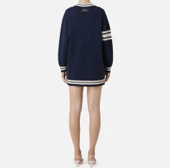 Abiti In Maglia|Mini Abiti|Elisabetta Franchi Miniabito in lana tipo college Navy/Burro