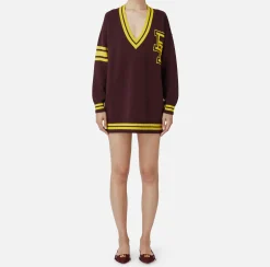 Abiti In Maglia|Mini Abiti|Elisabetta Franchi Miniabito in lana tipo college RougeNoir/Mimosa