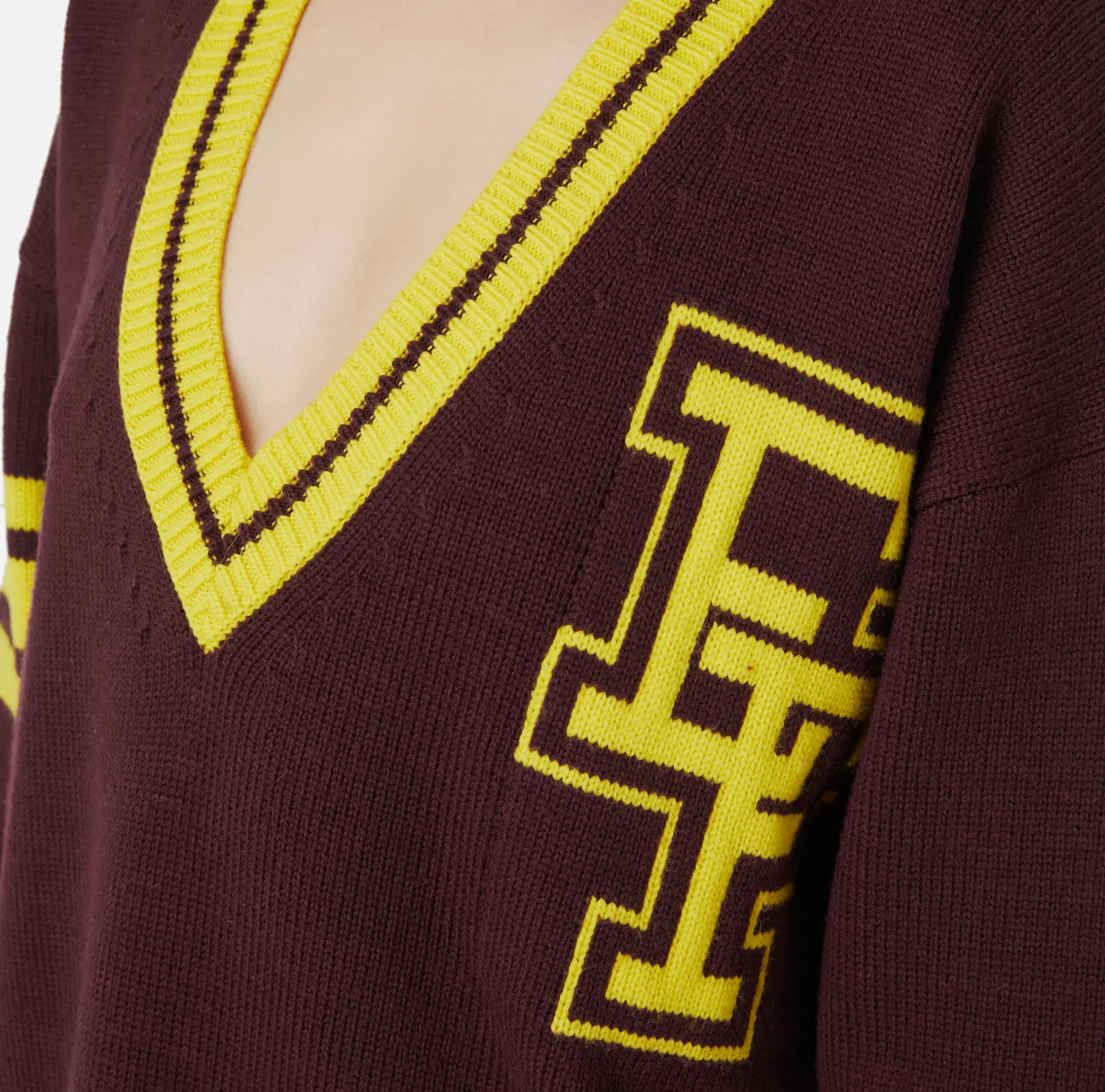 Abiti In Maglia|Mini Abiti|Elisabetta Franchi Miniabito in lana tipo college RougeNoir/Mimosa