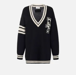 Abiti In Maglia|Mini Abiti|Elisabetta Franchi Miniabito in lana tipo college Nero/Burro