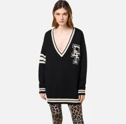 Abiti In Maglia|Mini Abiti|Elisabetta Franchi Miniabito in lana tipo college Nero/Burro