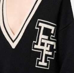 Abiti In Maglia|Mini Abiti|Elisabetta Franchi Miniabito in lana tipo college Nero/Burro