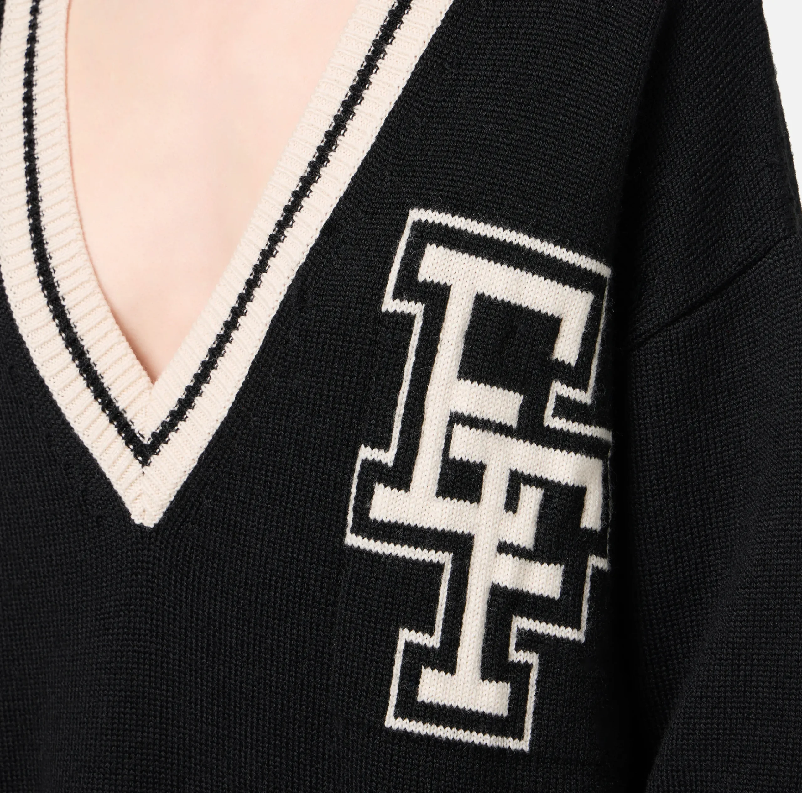 Abiti In Maglia|Mini Abiti|Elisabetta Franchi Miniabito in lana tipo college Nero/Burro