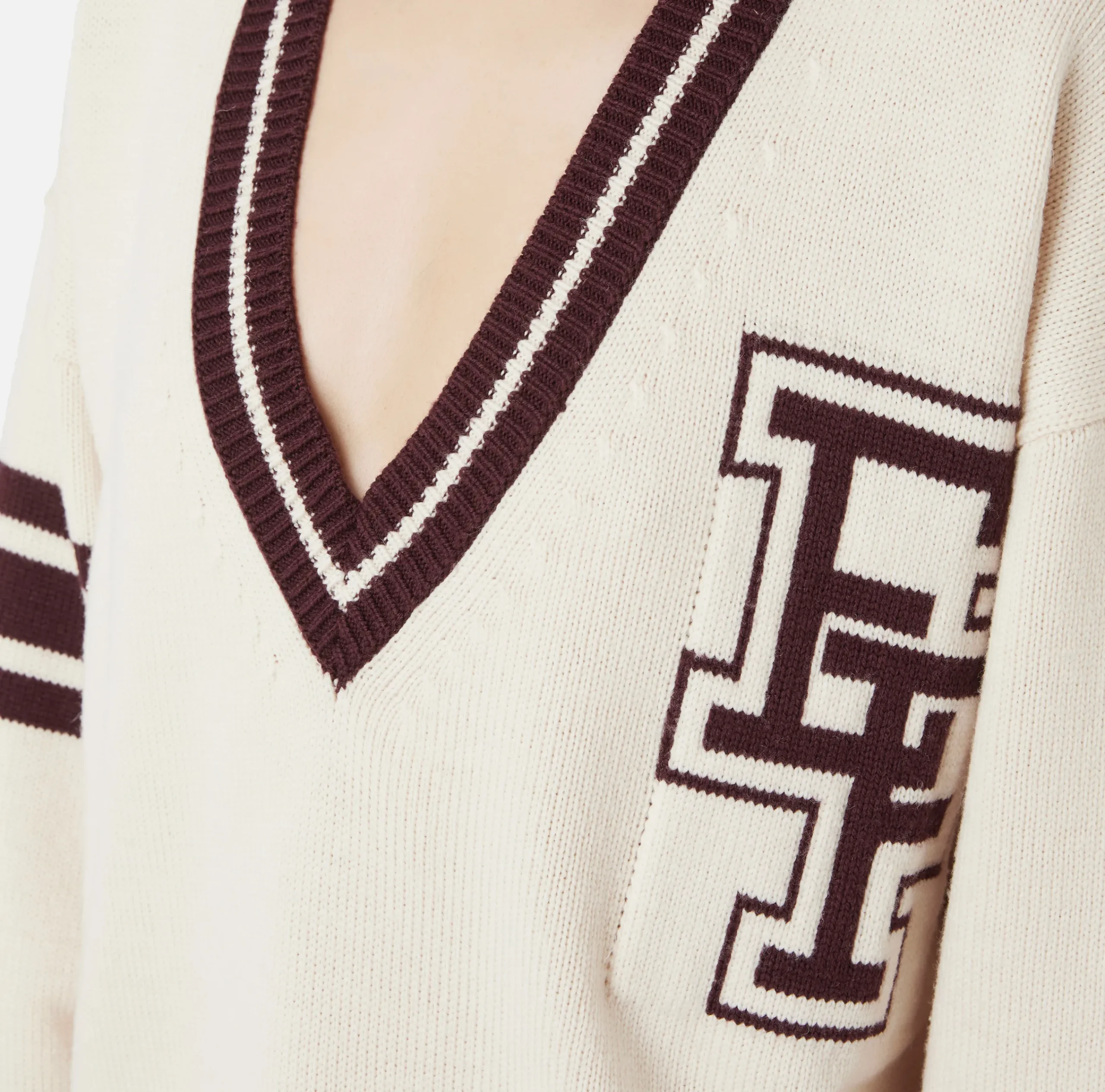 Abiti In Maglia|Mini Abiti|Elisabetta Franchi Miniabito in lana tipo college Burro/RougeNoir