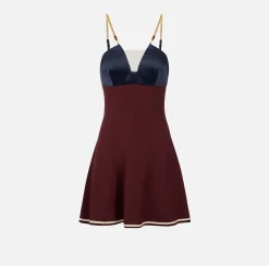 Mini Abiti|Abiti|Elisabetta Franchi Miniabito in satin con catena groumette Navy/RougeNoir/Burro