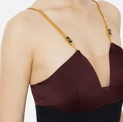 Mini Abiti|Abiti|Elisabetta Franchi Miniabito in satin con catena groumette Rougenoir/Nero/Burro