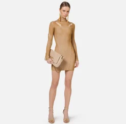 Mini Abiti|Abiti In Maglia|Elisabetta Franchi Miniabito in viscosa a costine con cut-out RougeNoir/Blush