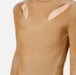 Mini Abiti|Abiti In Maglia|Elisabetta Franchi Miniabito in viscosa a costine con cut-out RougeNoir/Blush